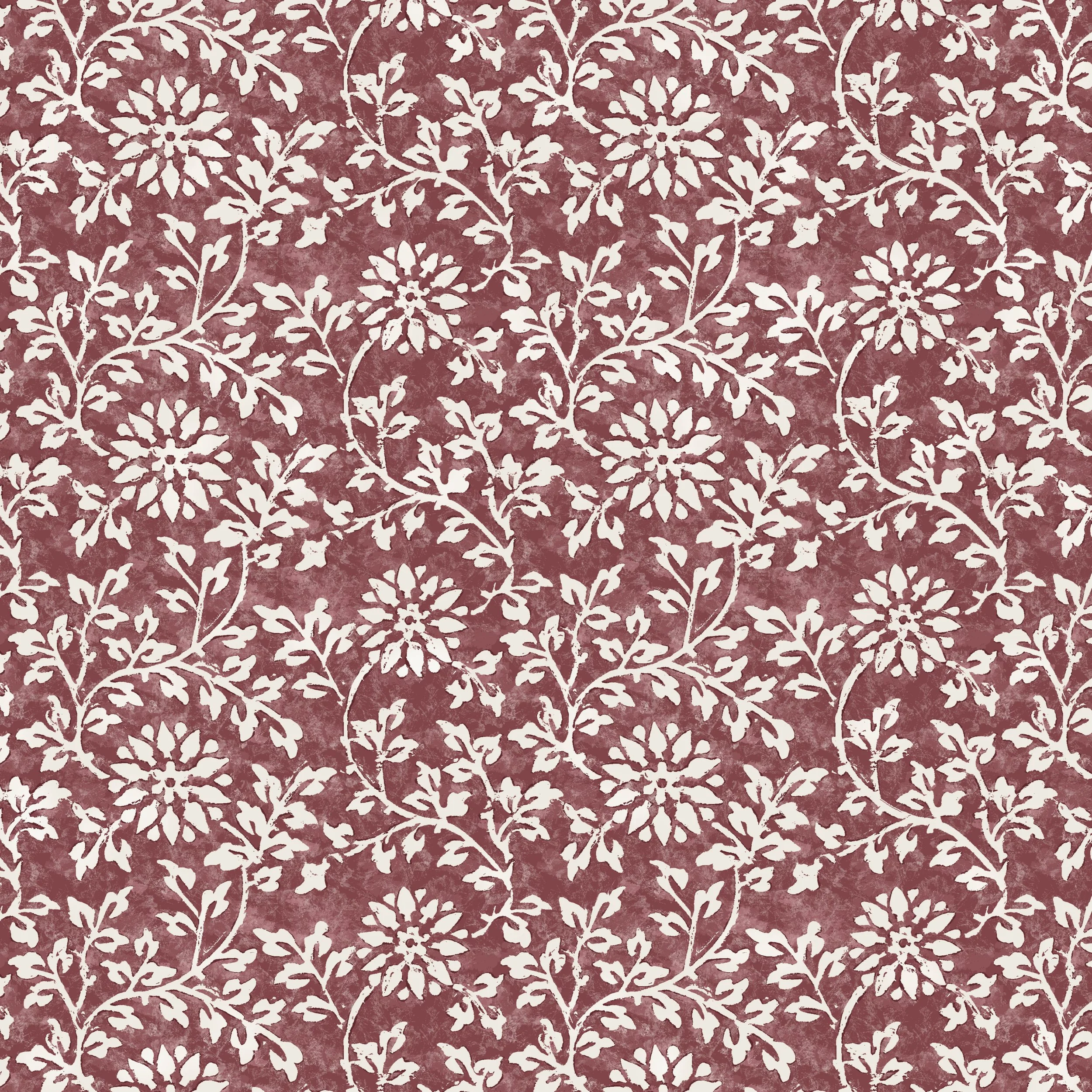 Ellisha Alexina Painterly Floral Fabric Pattern Berry Garnet 