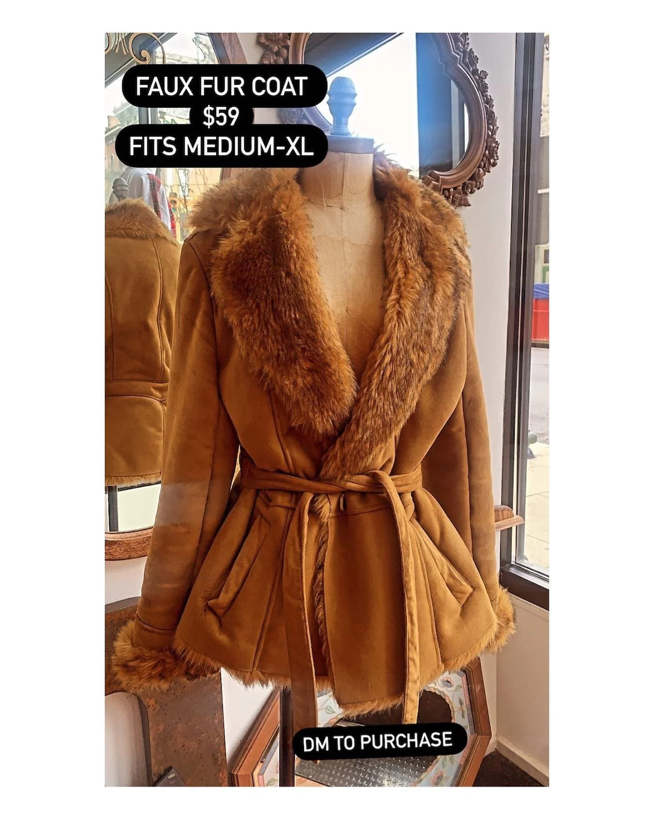 Last chance to grab this amazing penny lane style coat! Has an amazing fit and is super flattering ✨ Marked a size XL but fits a medium really well! Faux suede &amp; fur (which means it&rsquo;s easier to clean) ✨ DM to purchase
