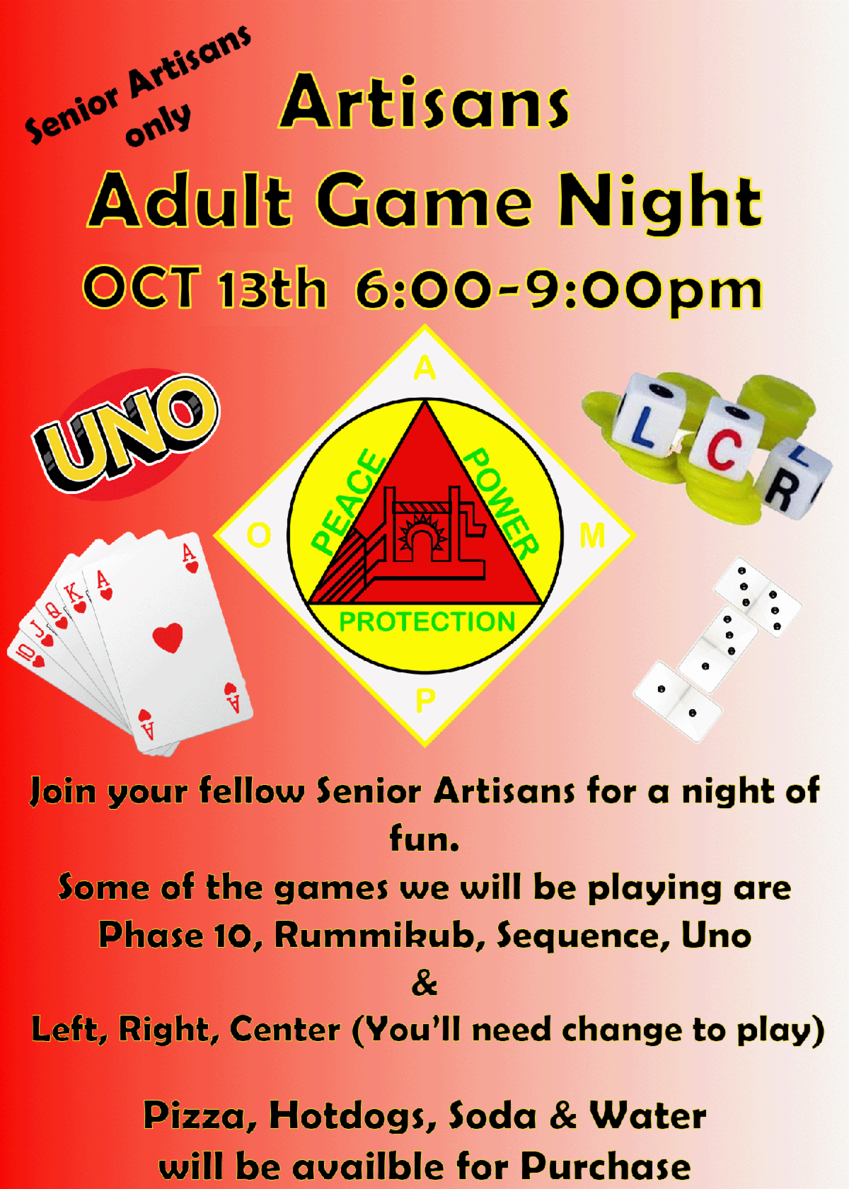 Artisans Adult Game Night (Seniors Only)