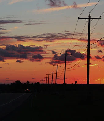a scenic picture of telephone poles