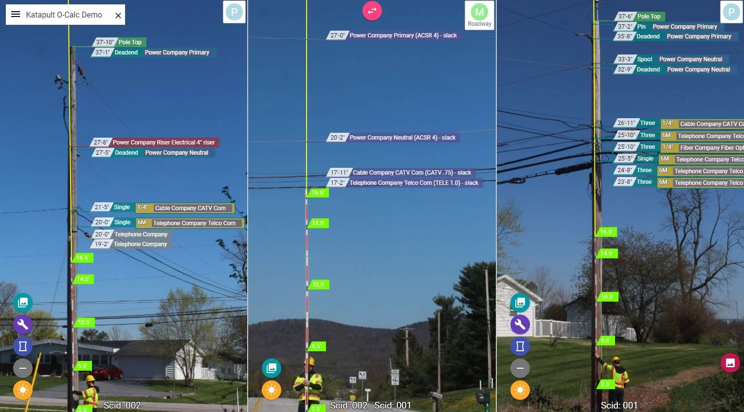 cable tracing view in katapultPro that looks at two poles and the midspan between them