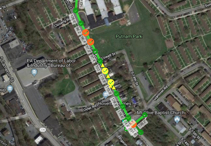 a heatmap that shows the pole costs overlayed on google maps