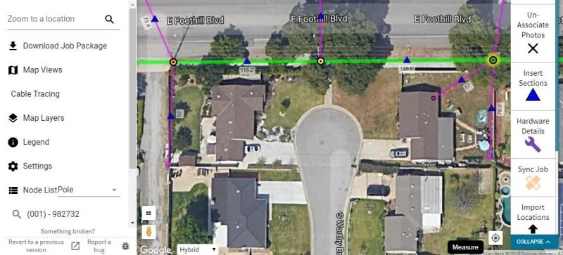 Katapult Pro's mapping software displaying poles that have different make ready statuses