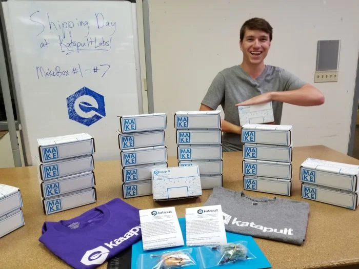 a katapult employee displaying KatapultLabs MakeBoxes