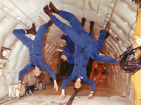 people floating in space