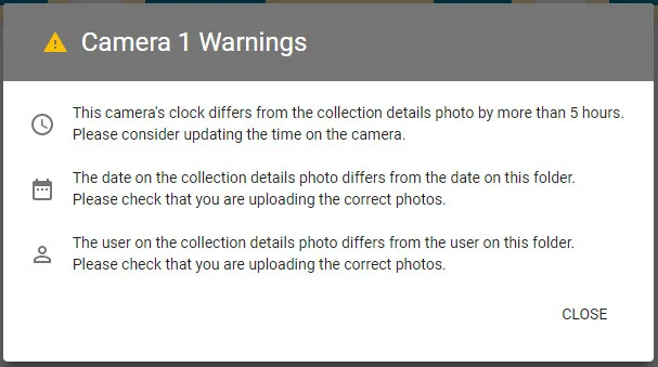 warnings stating that you might have uploaded the wrong photos into the the job