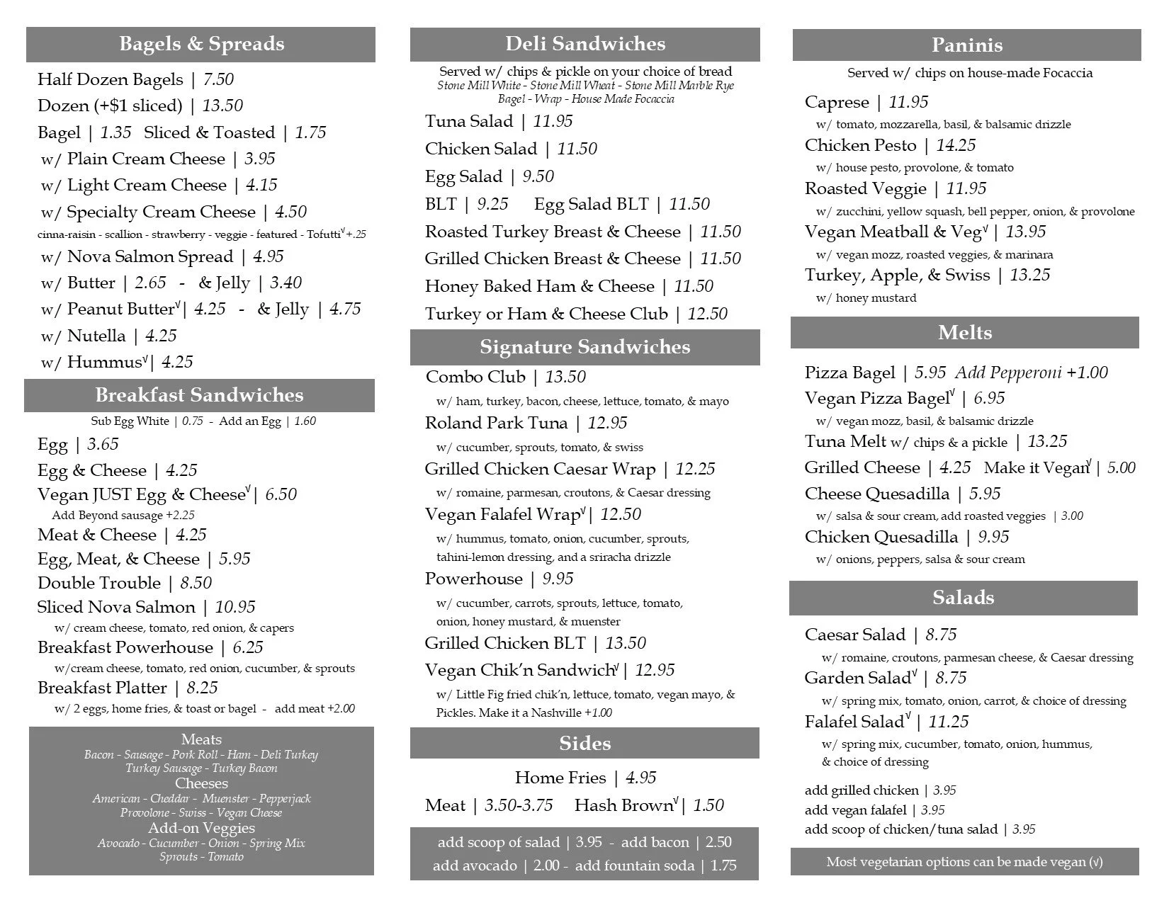 Menu — Roland Park Bagels