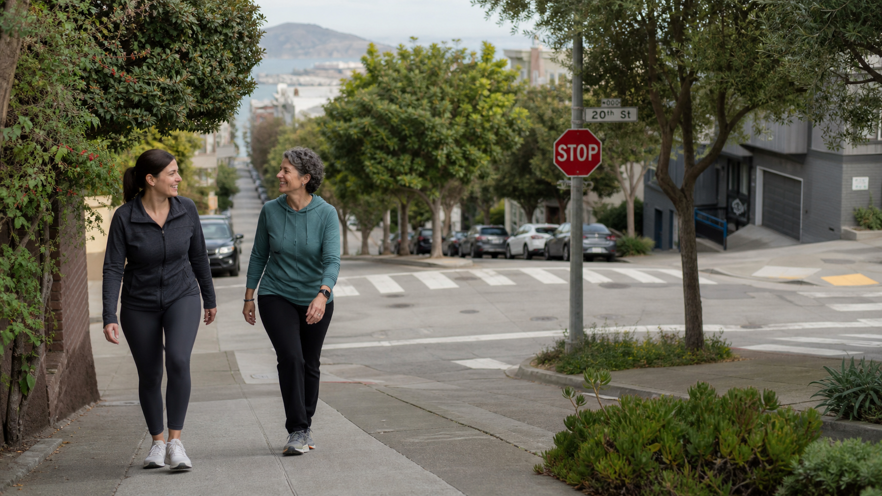 Women staying active together on a San Francisco hill