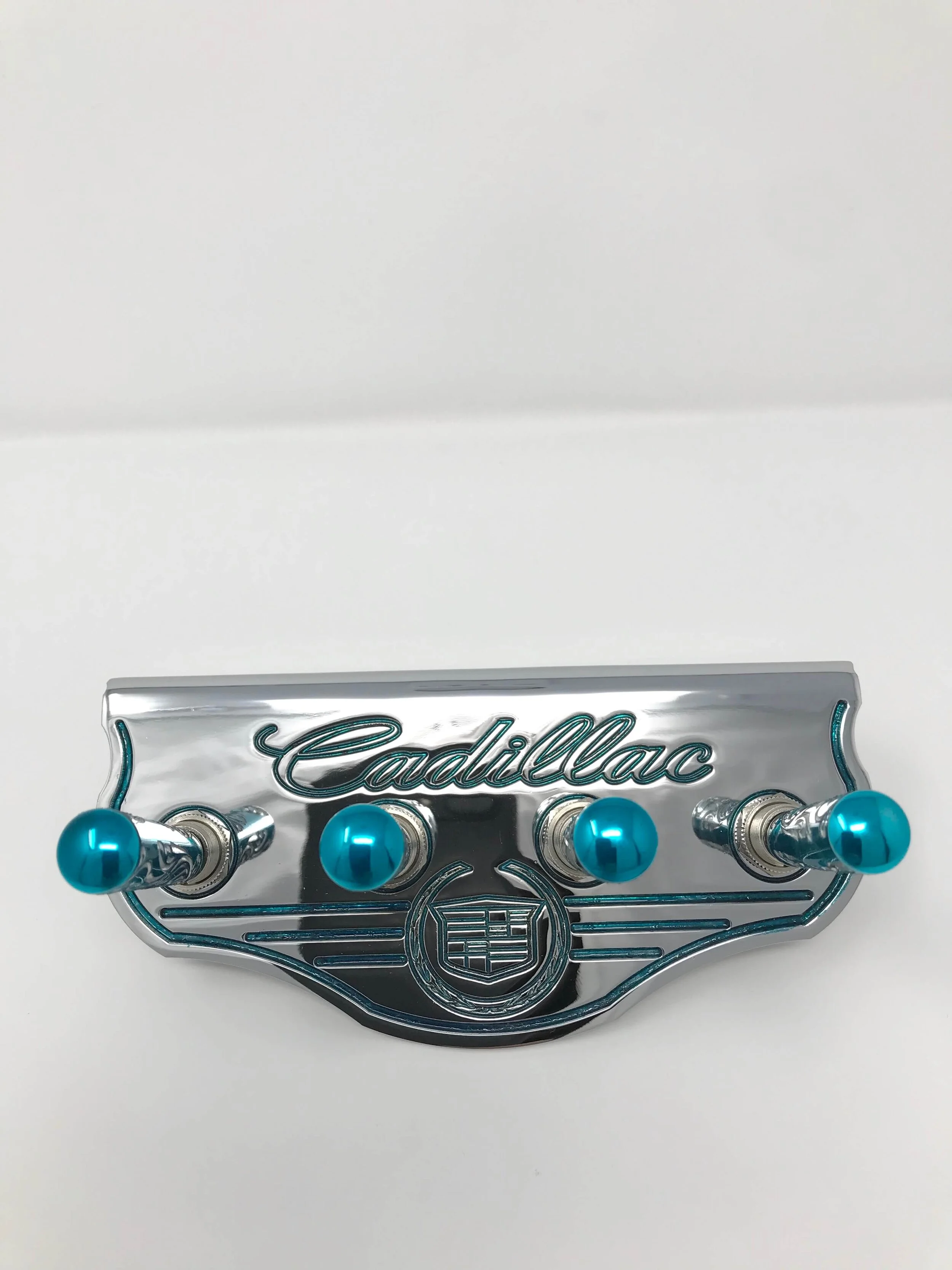 Cadillac Candy Teal Chrome Switch Panels Plate Candy Teal & Silver Engraved Toggle Switch Extensions Full Setup Hydraulics Airbags Lowriders famswitches.jpg