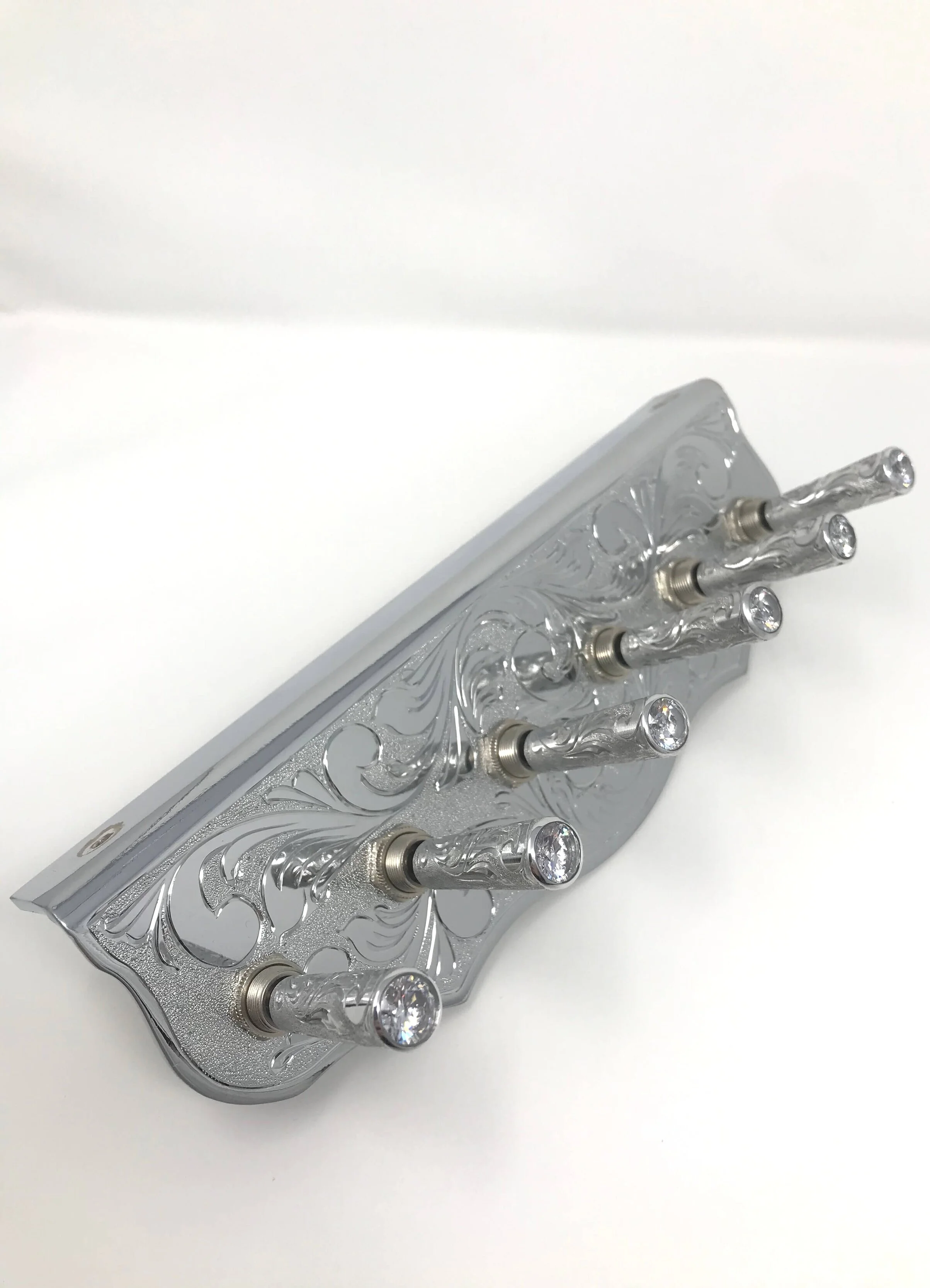 Chrome Engraved w/ Highly Polished Engraved w/ Clear CZ Faceted Gemstones