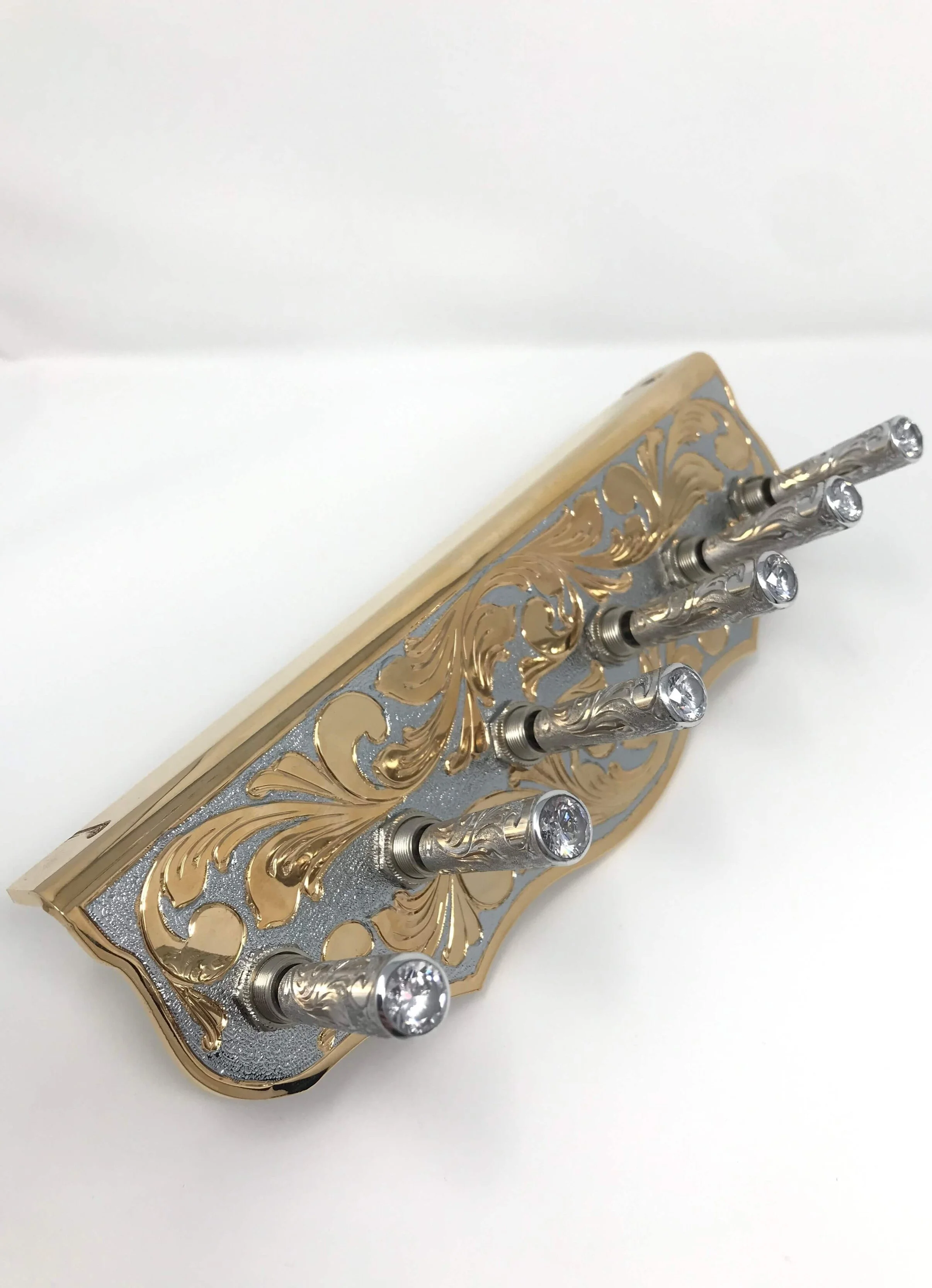 Engraved Two Tone w/ Engraved Clear CZ Faceted Gemstones