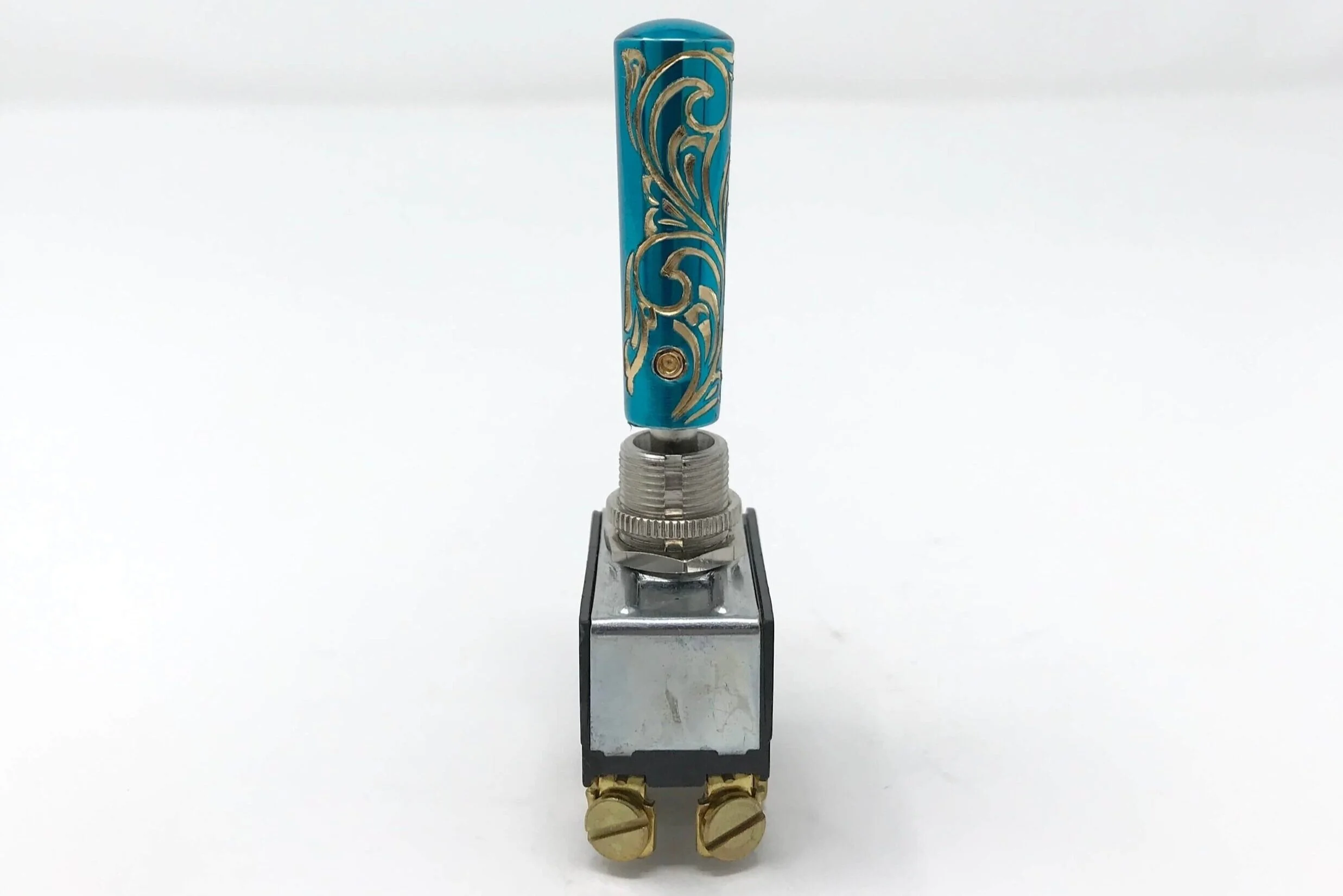 Custom Automotive Engraved Candy Teal Gold Toggle Switch Extension FAMS