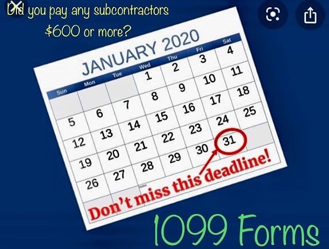 Attention all businesses and self employed taxpayers🗣1099 filing season is here!! If you paid any subcontractors $600 or more in the year 2019, you must file before Jan. 31st. Give us a call for more details 817-801-3330

Atenci&oacute;n negocios y 