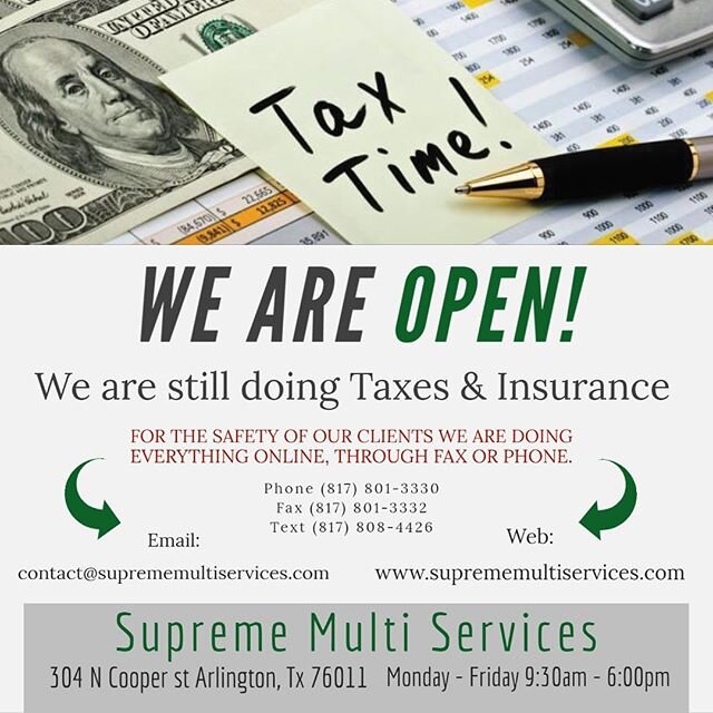 We hope everyone is staying safe at home! Our phone, fax and email options are perfect for your tax and insurance needs. We are only a call or click away!!