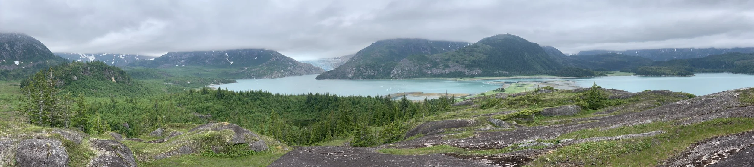 view looking down at campsite in alaska
