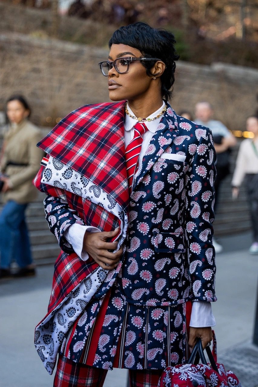 Teyana Taylor outside Thom Browne during New York Fashion Week on Feb 14, 2023 in NYC. (Photo by Christian Vierig/Getty Images)