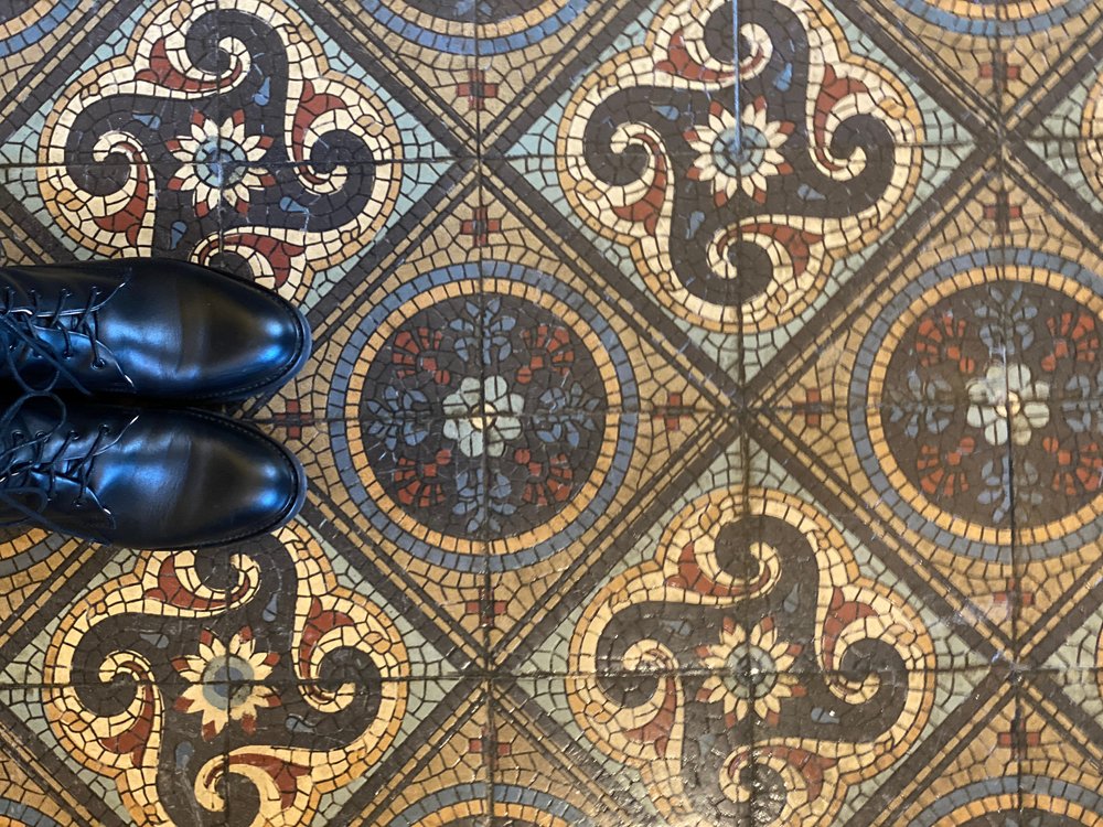 Sensible shoes and a stunning floor at the Villa Antica