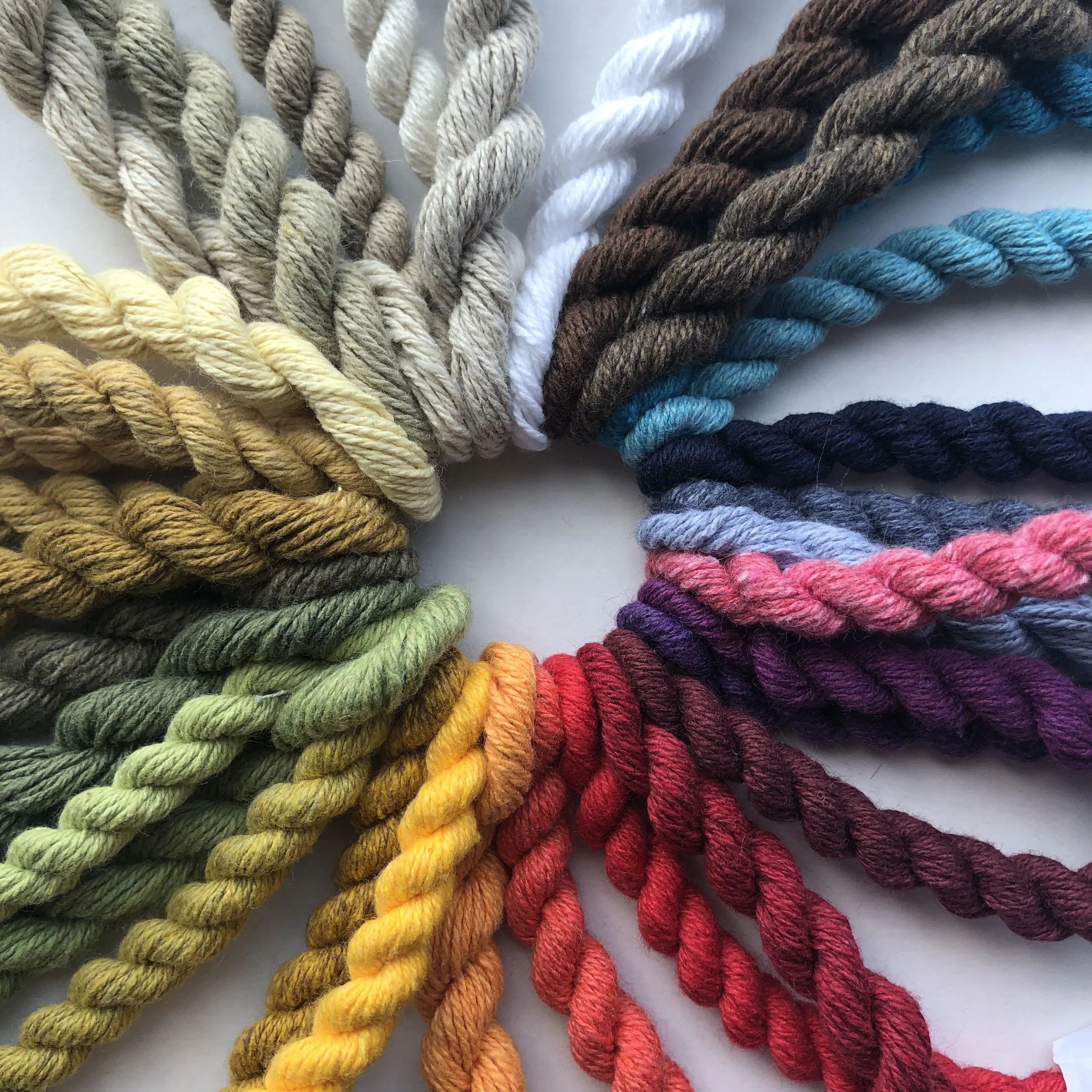 Yarn reelings showing colors available in one of the mill’s yarn banks