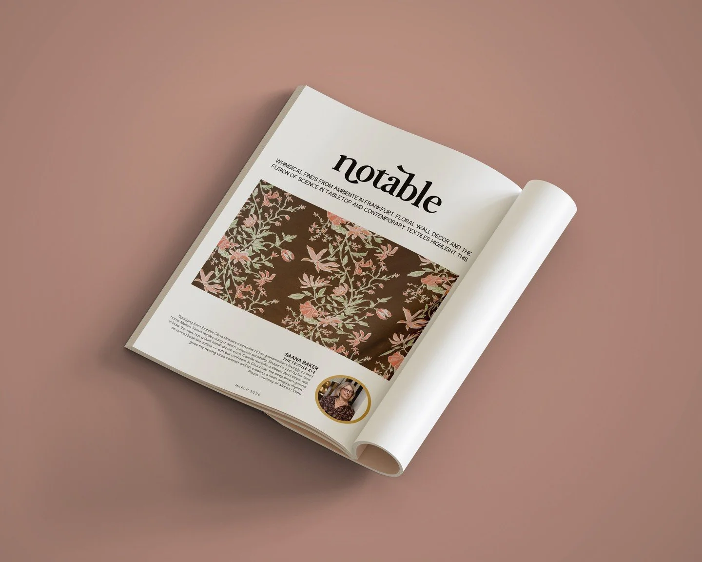 My March pick for Home Accents Today: Camille in Chocolate by Maison Venu. Founder Olivia Massie reworks a classic floral stripe with a batik-like outline &mdash; dark ground, soft edges, real presence. Link in bio to the full Home Accents Today feat