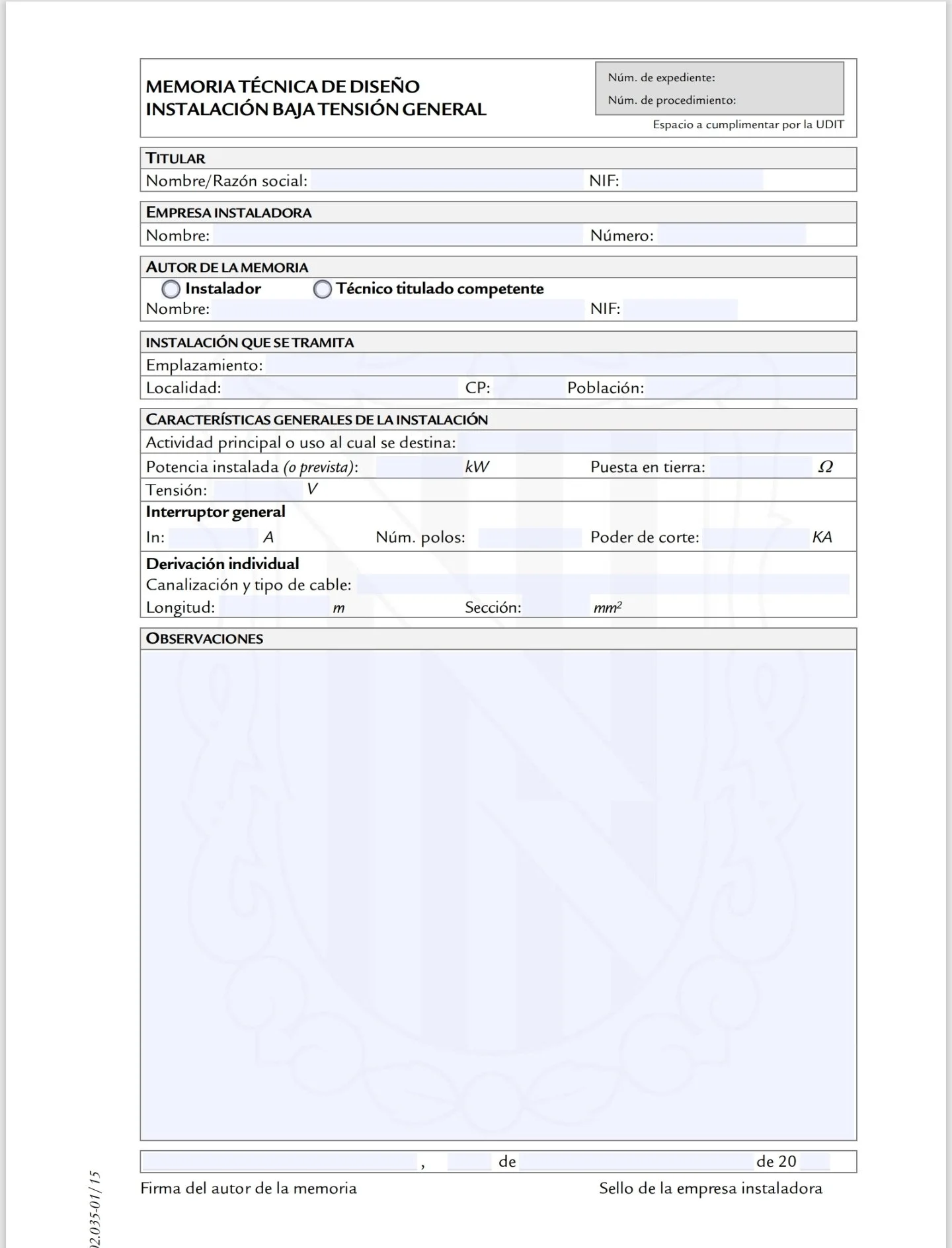 Official electrical installation certificate (CIE) issued by authorized electrician in Ibiza
