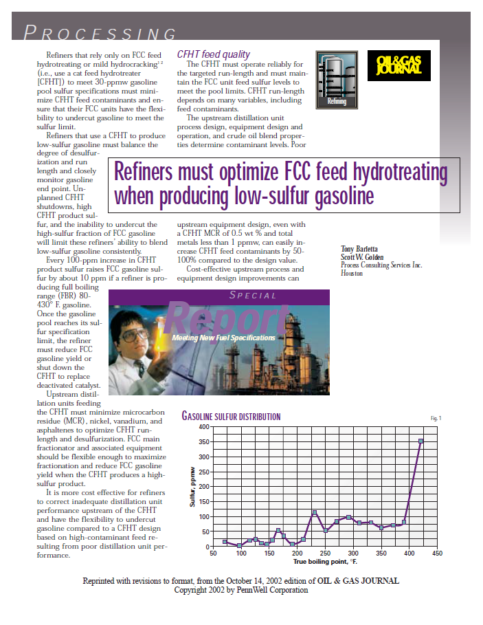 Refiners Must Optimize FCC Feed Hydrotreating When Producing Low-sulfur Gasoline