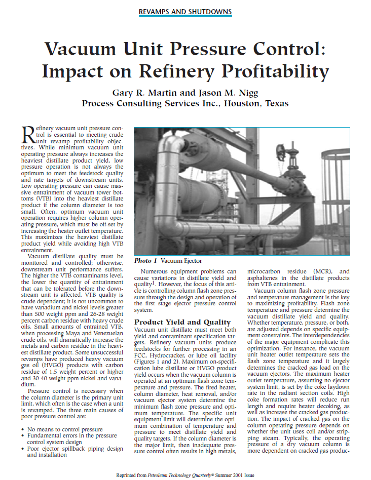 Vacuum Unit Pressure Control: Impact on Refinery Profitability