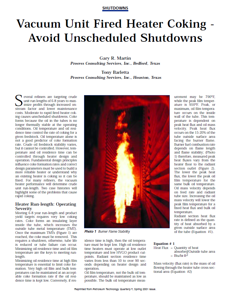 Vacuum Unit Fired Heater Coking - Avoid Unscheduled Shutdowns