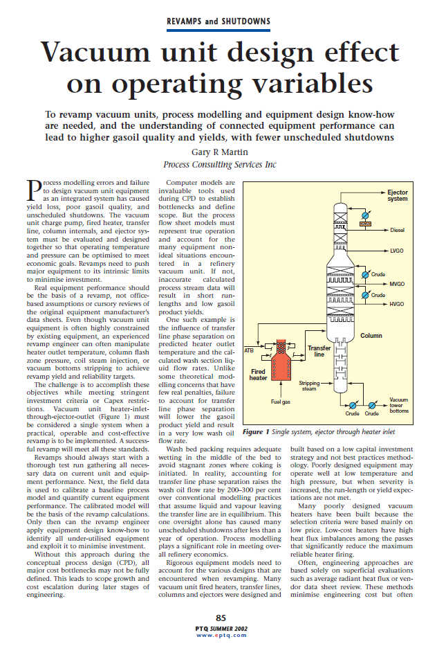 Vacuum Unit Design Effect on Operating Variables