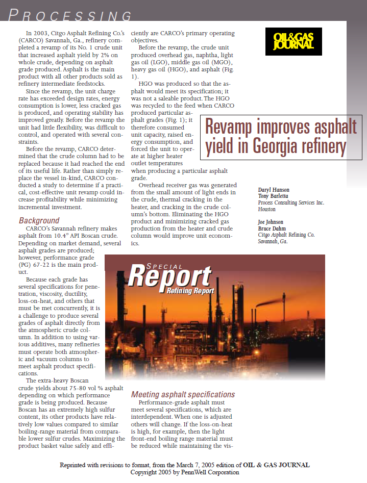 Revamp Improves Asphalt Yield In Georgia Refinery