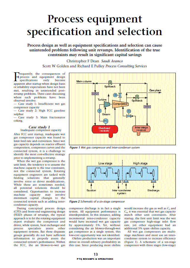Process Equipment Specification and Selection