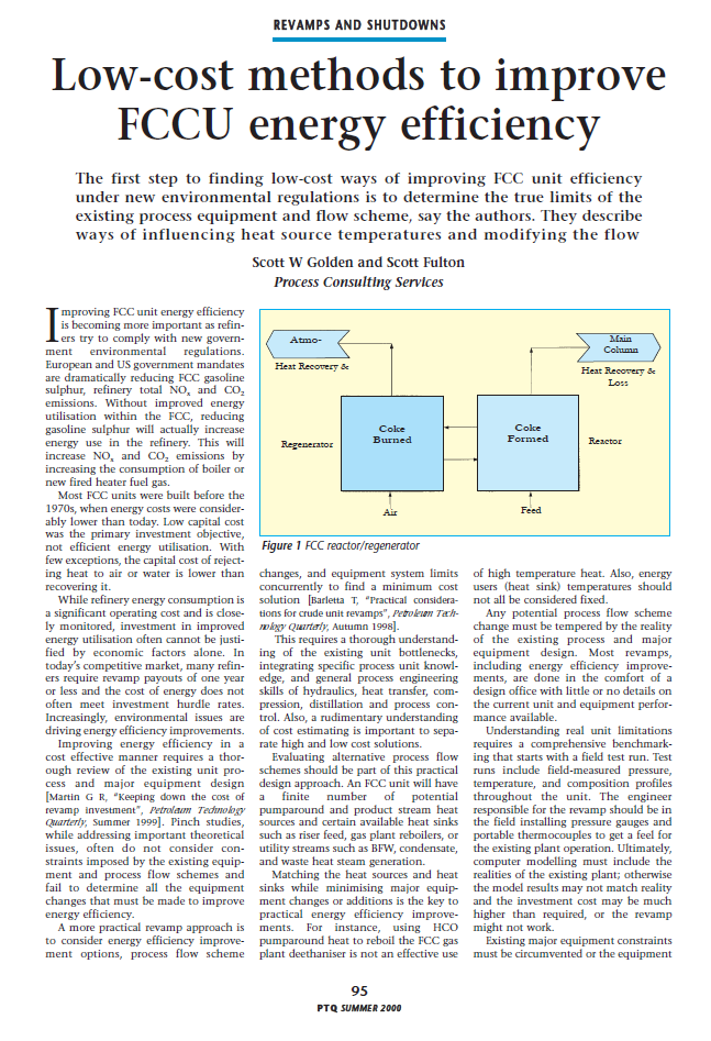 Low-cost Methods to Improve FCCU Energy Efficiency