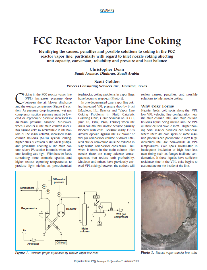 FCC Reactor Vapor Line Coking