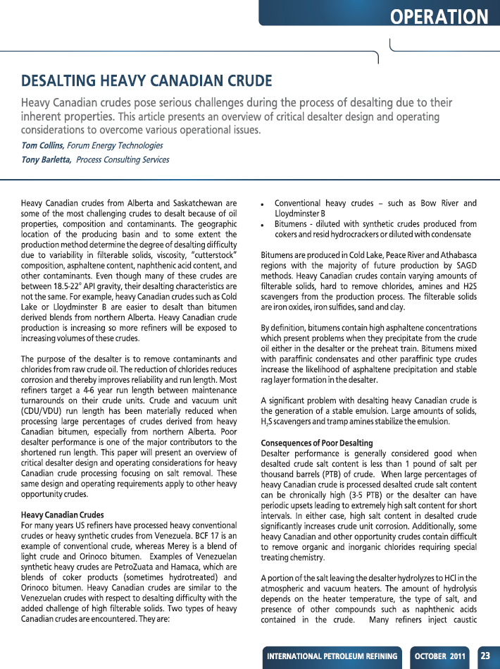 Desalting Heavy Canadian Crude 