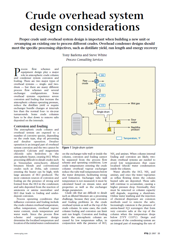 Crude Overhead System Design Considerations