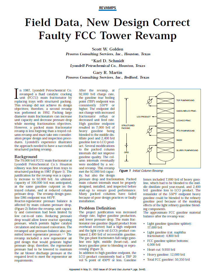 Field Data, New Design Correct Faulty FCC Tower Revamp