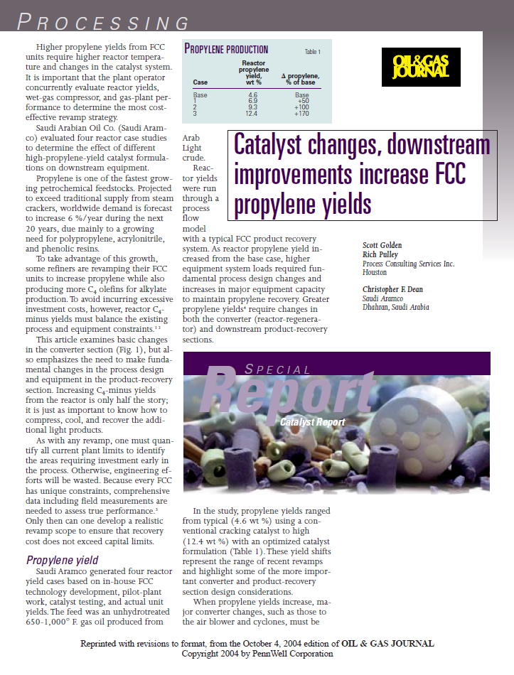 Catalyst Changes, Downstream Improvements Increase FCC Propylene Yields