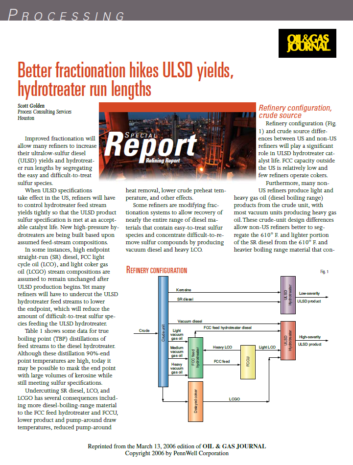 Better Fractionation Hikes ULSD Yields, Hydrotreater Run Lengths