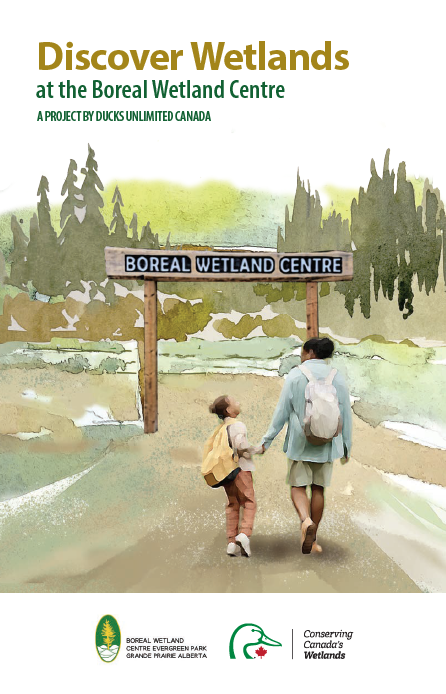 Adult and child holding hands at the entrance to the Boreal Wetland Centre