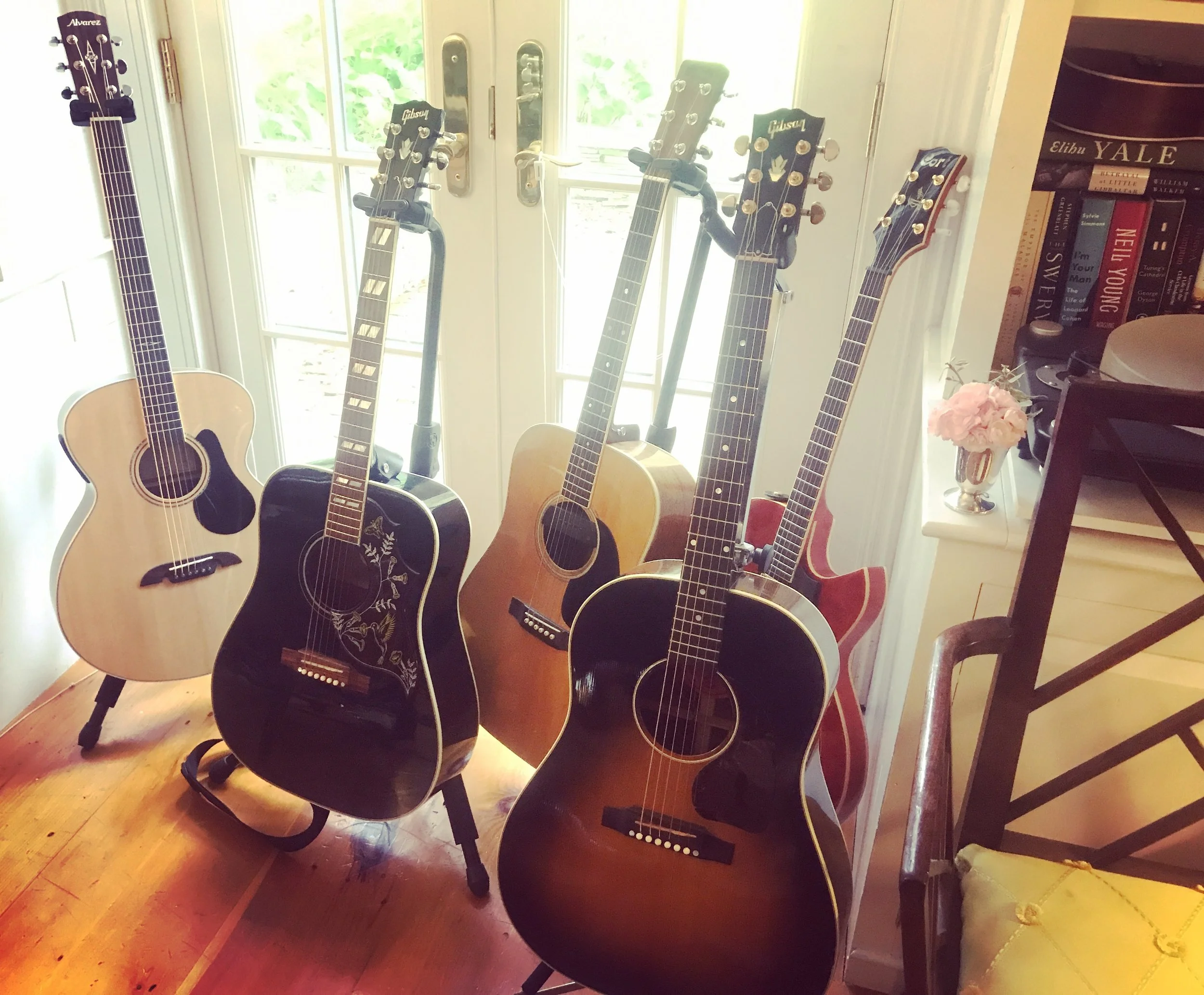 Just one corner of our living room. One. But I wouldn’t have it any other way. Please note that I added a small julep cup of something…peonies? After all, musicians can’t take up the entire living room, can they?? ©betsygibsondesign