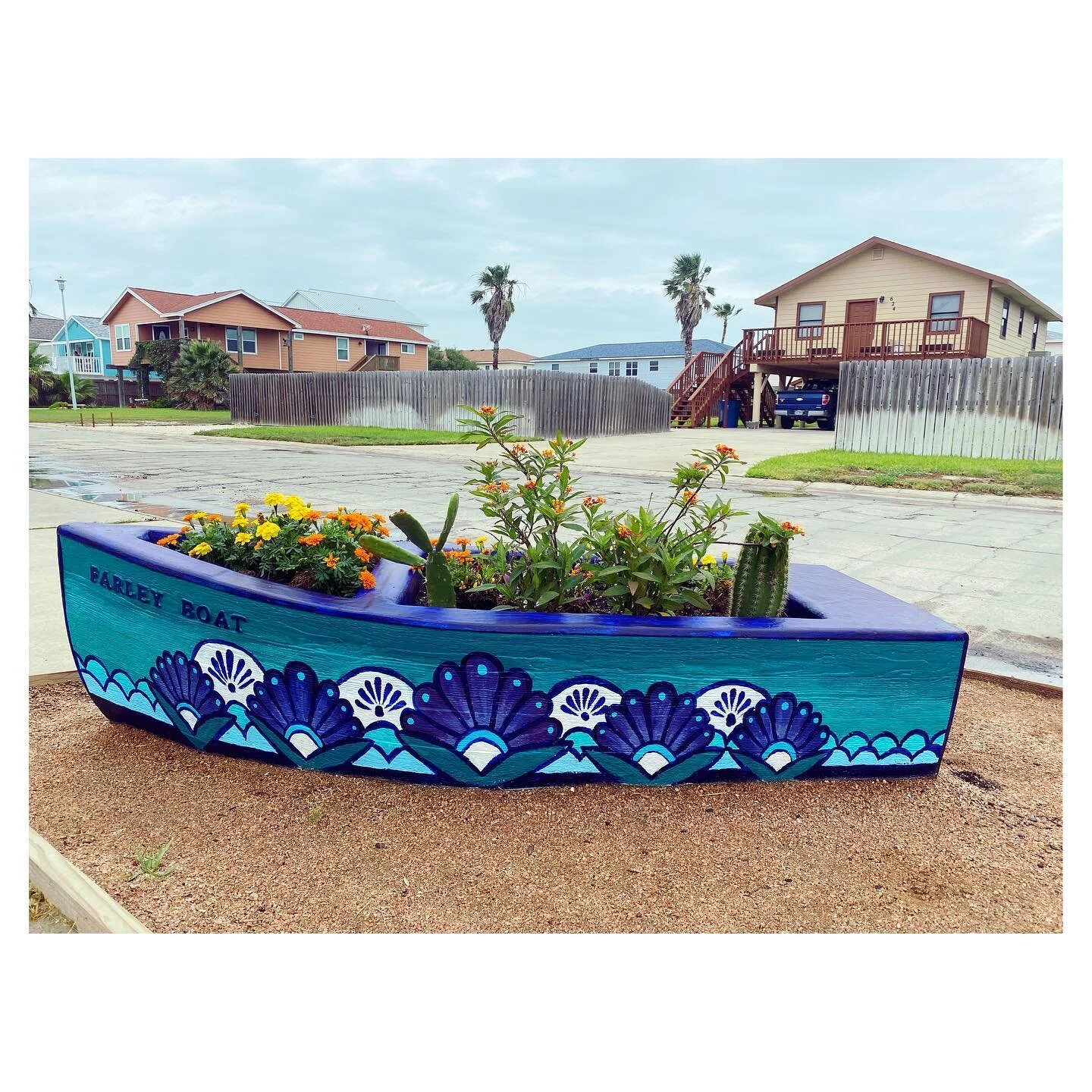 Talavera inspired #farleyboatpainting! Thank you Taylor family for having me paint this for yall! This was a fun one to design. How do you think it turned out!? ✨👩🏼&zwj;🎨🎨
.
Get your #farleyboat at the @port_a_garden_club &amp; get on my list to 
