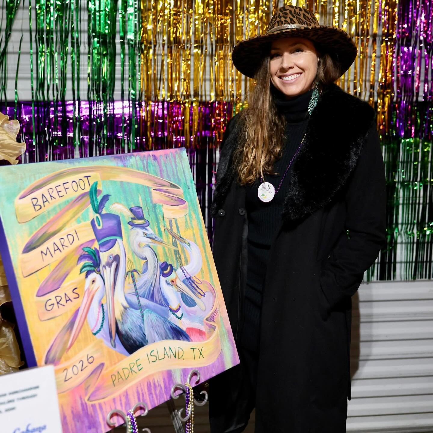 Get your 2026 #BarefootMardiGras print, poster, tshirts, koozies and more at @evokebymelissa on #padreisland! You can also shop art, jewelry, candles, so many cute gifts and homey things you didn&rsquo;t know you needed, AND you can decorate a hat li
