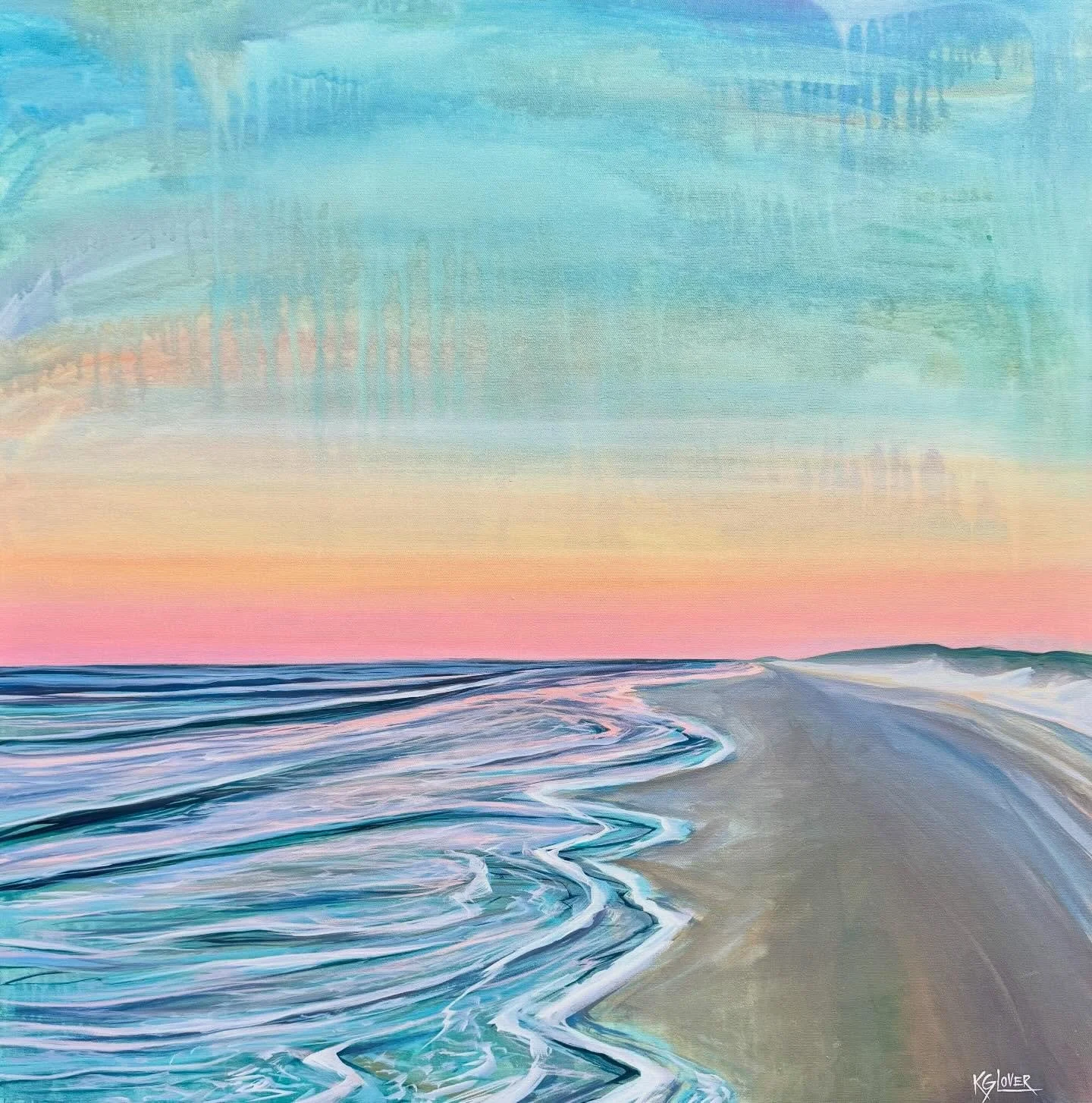 &ldquo;Candy Sunset&rdquo;, 30x30&rdquo; acrylic with a little metallic shimmer you can only really see in person! One of my favorite views &amp; honestly the reason why I chose to move to Corpus Christi! The beaches on the gulf coast offer not only 