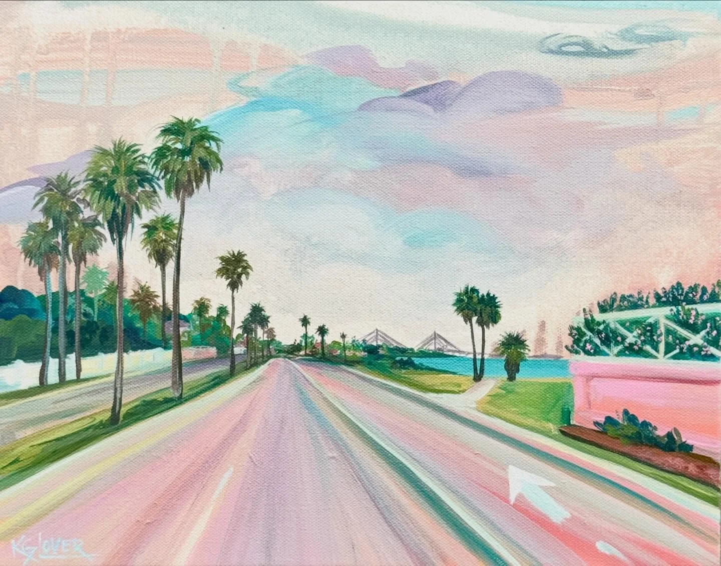 &ldquo;Cruisin&rsquo; By The Bay&rdquo;, 11x14&rdquo;, acrylic on canvas. The #corpuschristibay is so beautiful! I truly wish the city planners would have kept the banks of the bay open as parks around the entirety of it. The water views are what mak