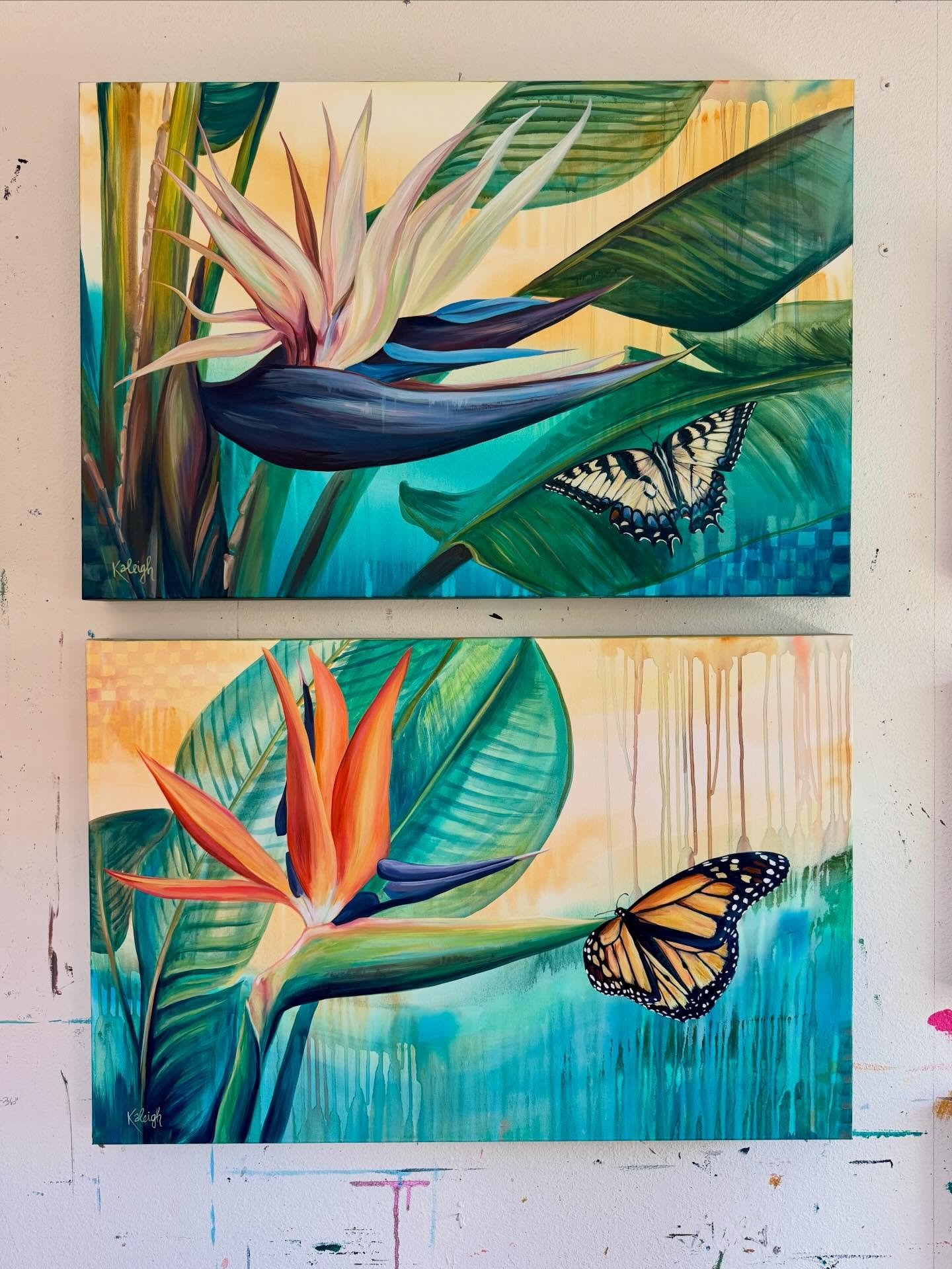 So excited to show these two 24x36&rdquo; pieces of two of my favorite blooms and butterflies at @artexponewyork with @perseusgallerynyc next month! If you&rsquo;re in #newyorkcity April 9-12th make sure drop into @pier36nyc &amp; check out the art! 