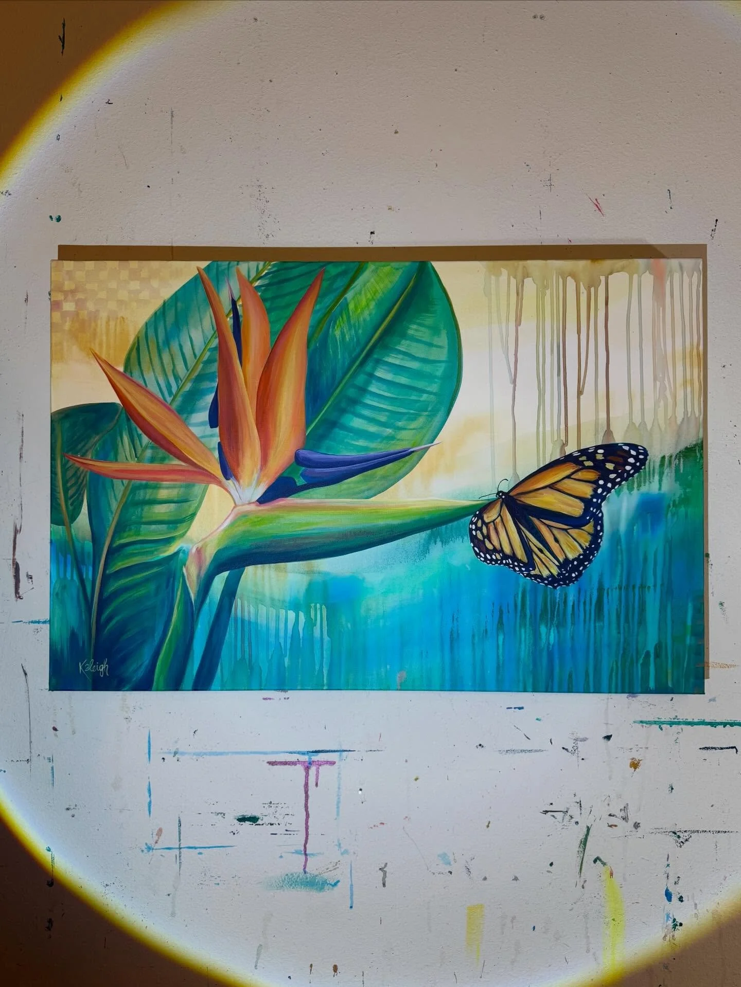 &ldquo;On the Edge of Paradise&rdquo;, 24x36&rdquo;, acrylic on canvas. 🧡
.
So close you can almost taste it. The monarch butterfly is just on the edge of his blessing of the sweet nectar from the bird of paradise. Why would he just stop there? He w