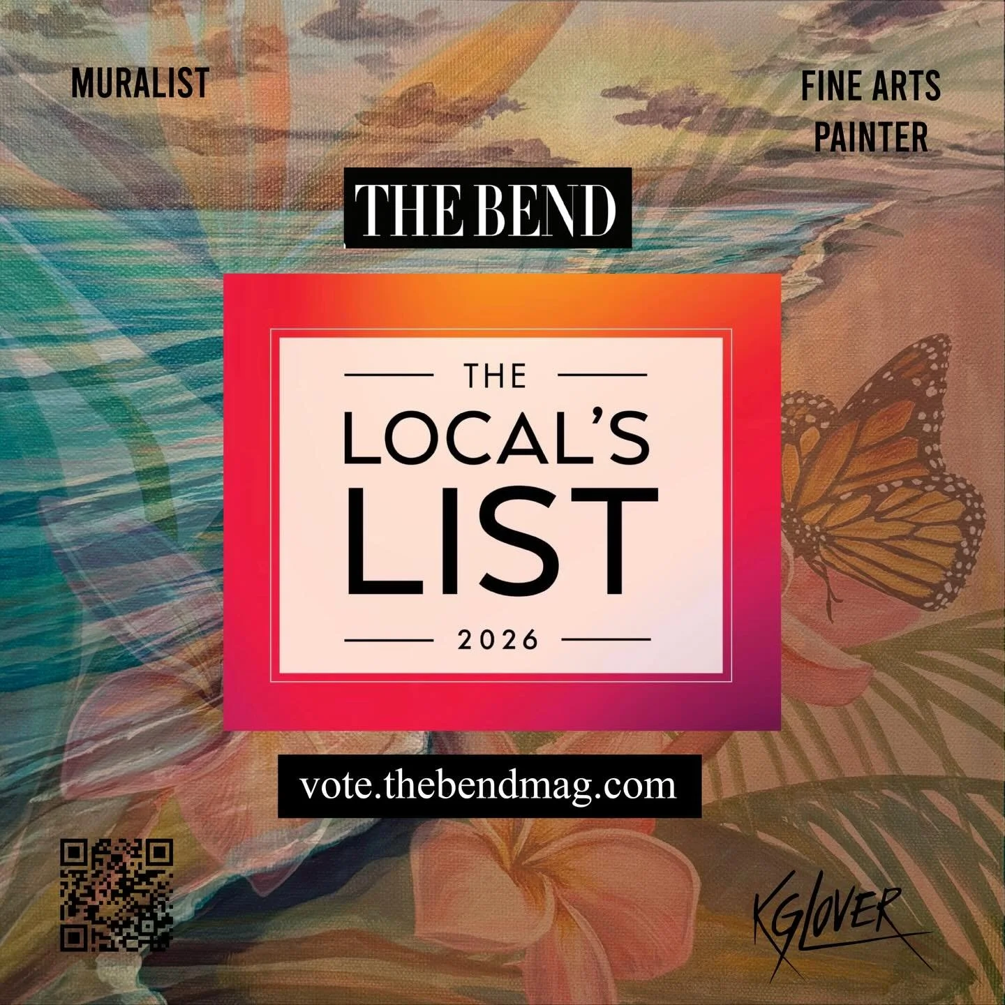 I made it to TWO categories in @thebendmag #localslist2026 thanks to y&rsquo;all&rsquo;s love and support! You can vote for me at vote.thebendmag.com under #muralist and #fineartspainter amongst some really great artists! So sweet. I&rsquo;m so happy