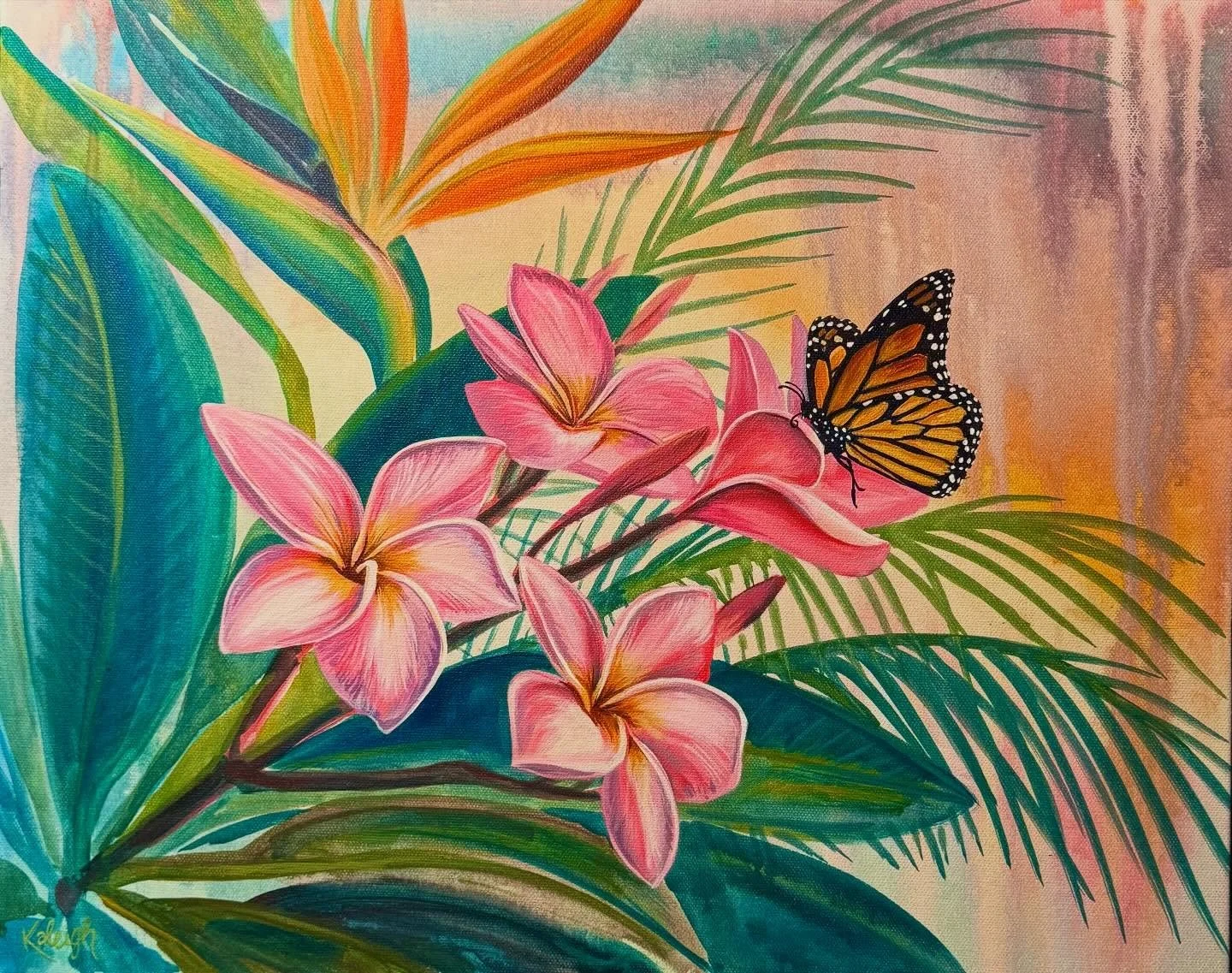 May your life be like the butterfly&rsquo;s; fluttering around on a breeze &amp; feasting on the beautiful blooms. Turn your eyes toward the good things, they are abundant if you search! 🌸🦋✨
.
&ldquo;Tropical Snack&rdquo;, 16x20&rdquo;, acrylic on 