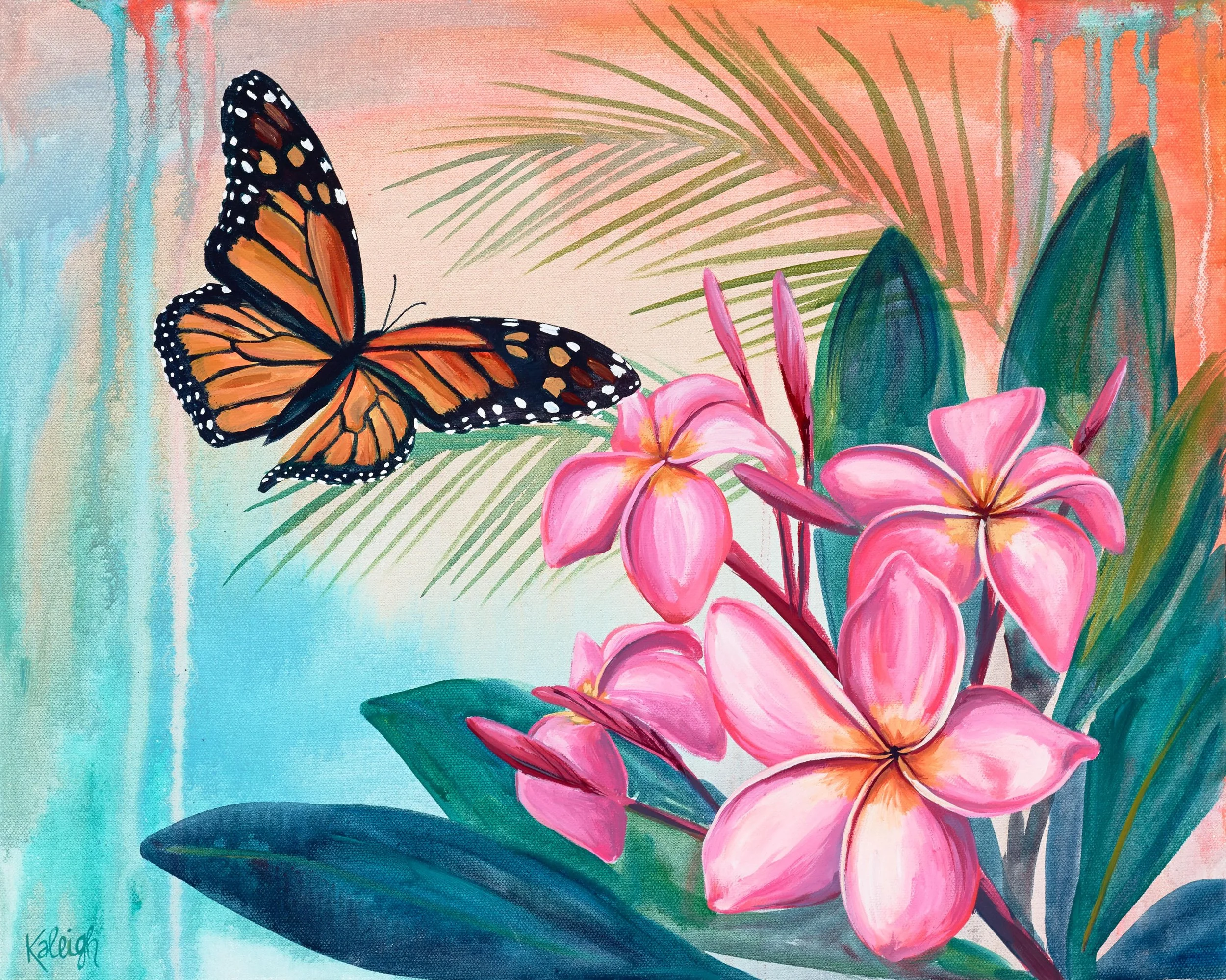 May your gardens bloom big &amp; the butterflies abundant! 🌸
.
&ldquo;Coming in Hot&rdquo;, 16x20&rdquo;, acrylic on canvas. Shop it at @artworkspensacola (Artworks Seville) in #downtownpensacola! 🩵
.
#kgloverart #floral #pensacola #gulfcoastartist