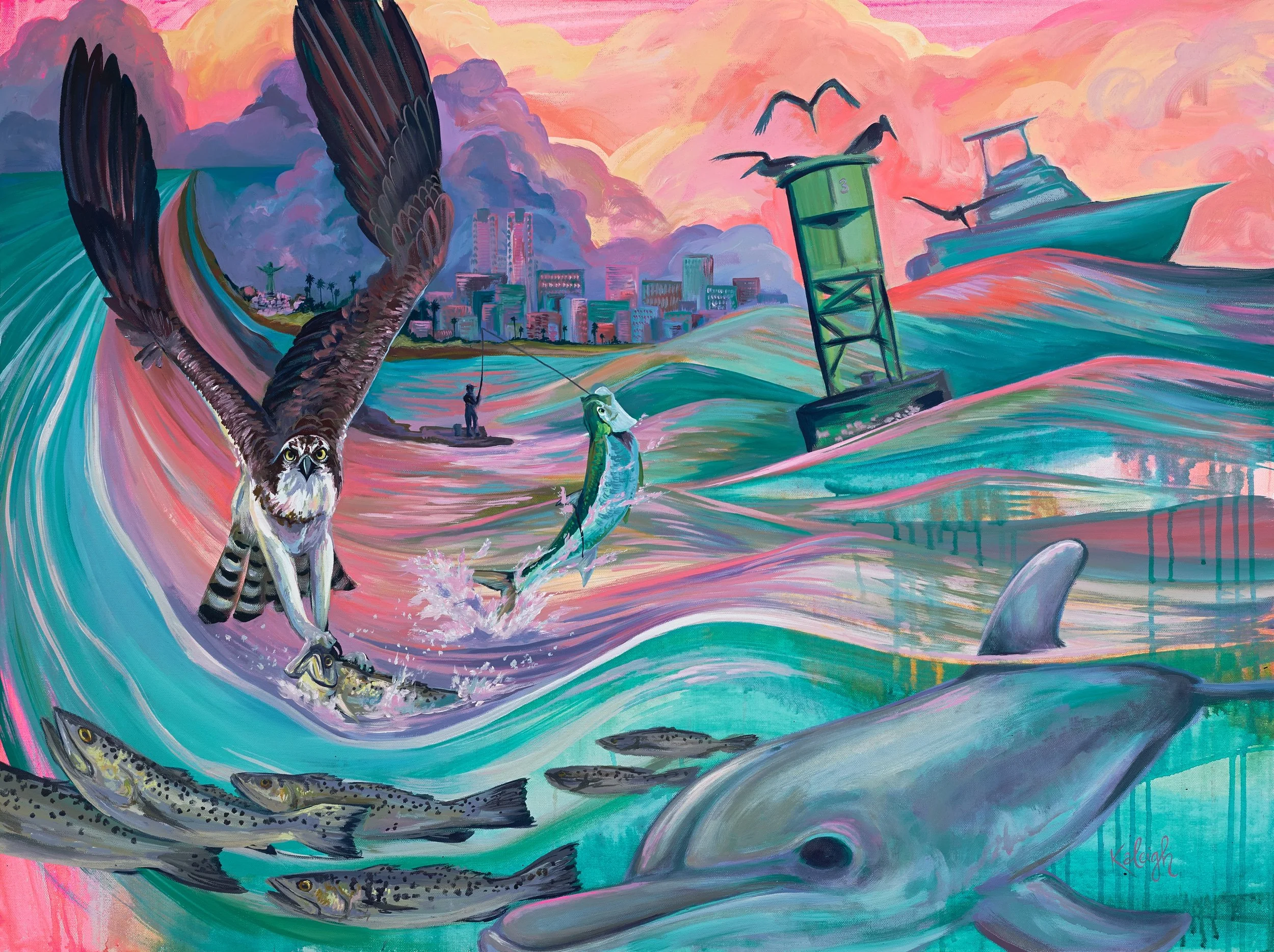 "Predators on the Prowl", 30x40", Acrylic.