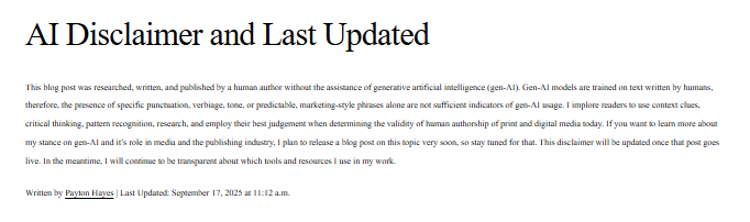 AI Disclaimer and Last Updated